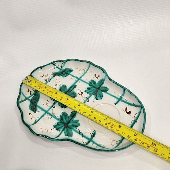 HAND PAINTED Green Floral Majolica Pottery Snack Set Made in Italy - Picture 5 of 13